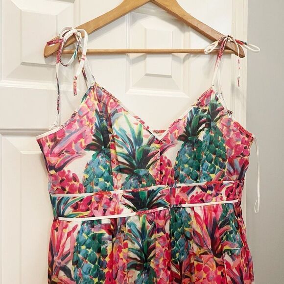 J. Crew Pineapple Sundress Size 14 100% Cotton Palm Beach Tropical Hawaiian - Picture 8 of 10